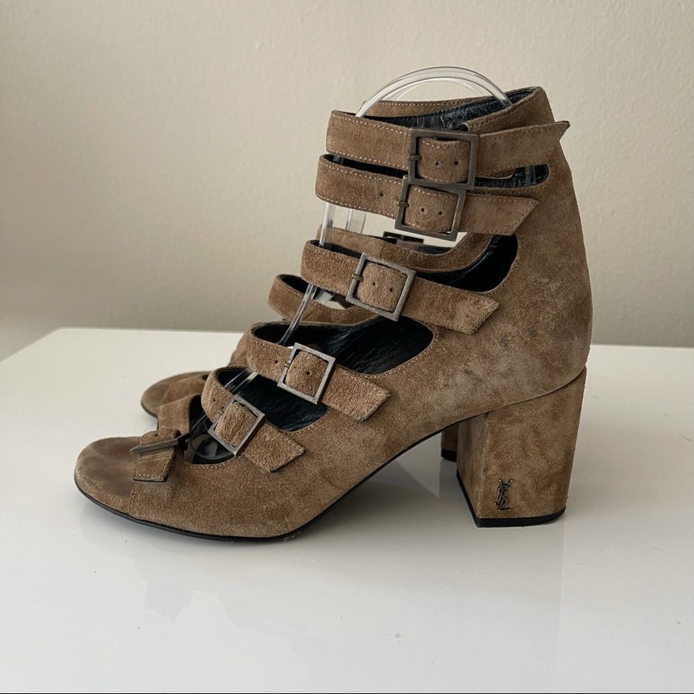 YSL Woman's Multi-strap heel Sandals Suede natural 6.5 - Picture 10 of 11